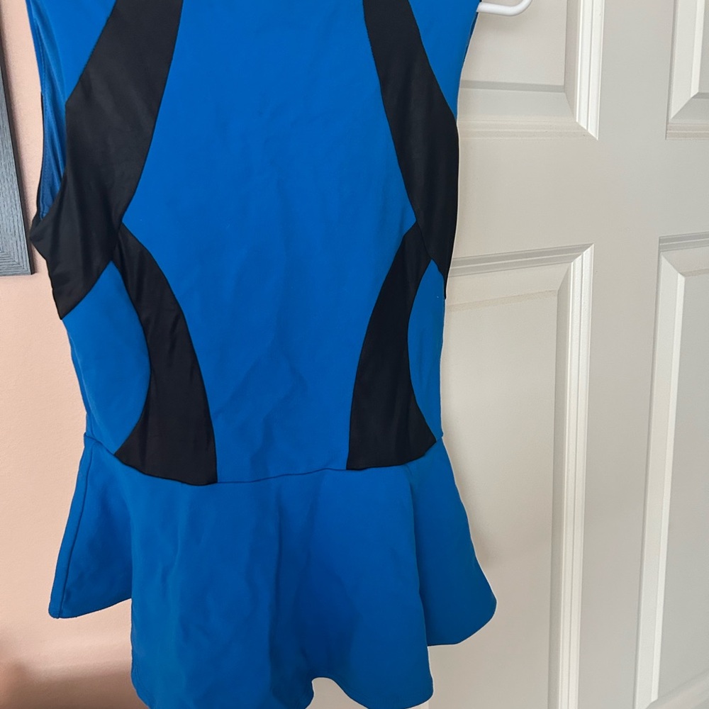bebe Blue and Black peplum top